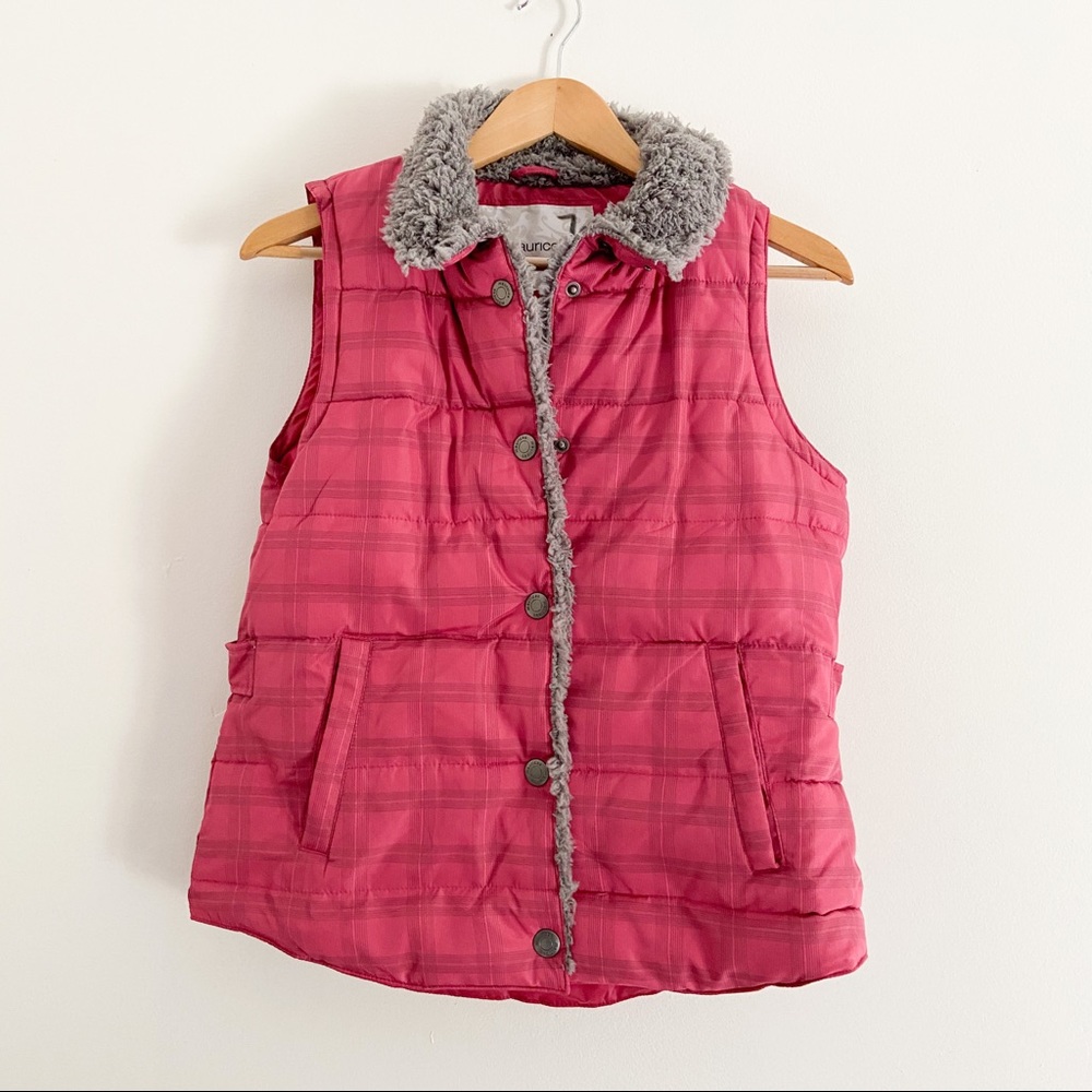 Maurices Puffer Pink Plaid Outerwear Vest